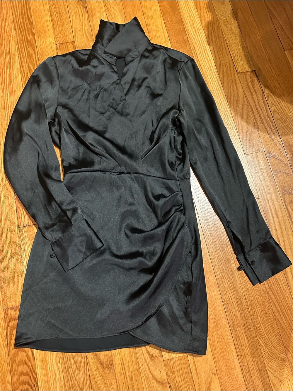 Black satin wrap dress! In great condition!